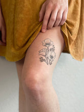 Poppy Flower Temporary Tattoo, Golden Poppy, Black Ink Tattoo Design, Floral Tattoo, Wild Flower, California Poppy,  Nature Tattoo