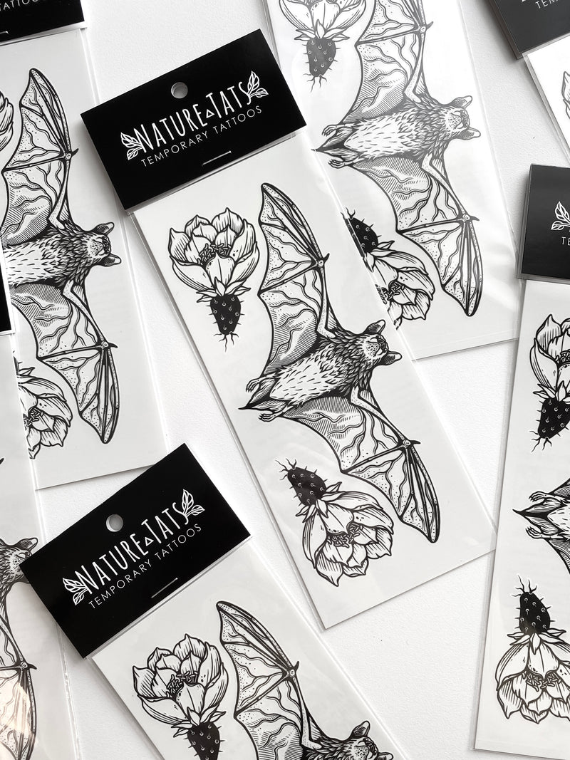 free-tailed bat temporary tattoos in packaging with a white background 