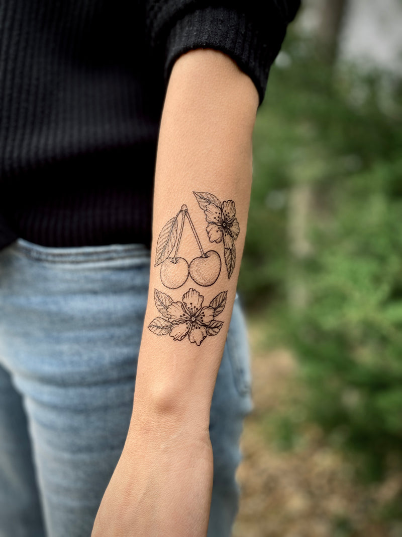 Cherry Flower Temporary Tattoo