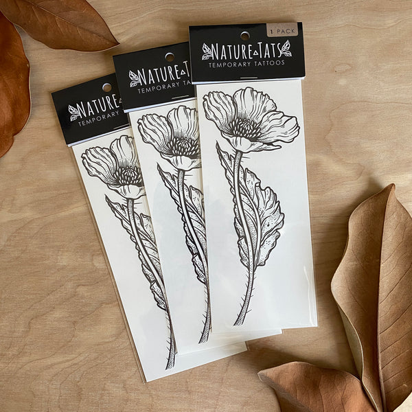 Wild Poppy Flower Temporary Tattoo, Wild Flower Tattoos, Floral Tattoo, Botanical Tattoo, Nature Tattoo, Stocking Stuffer