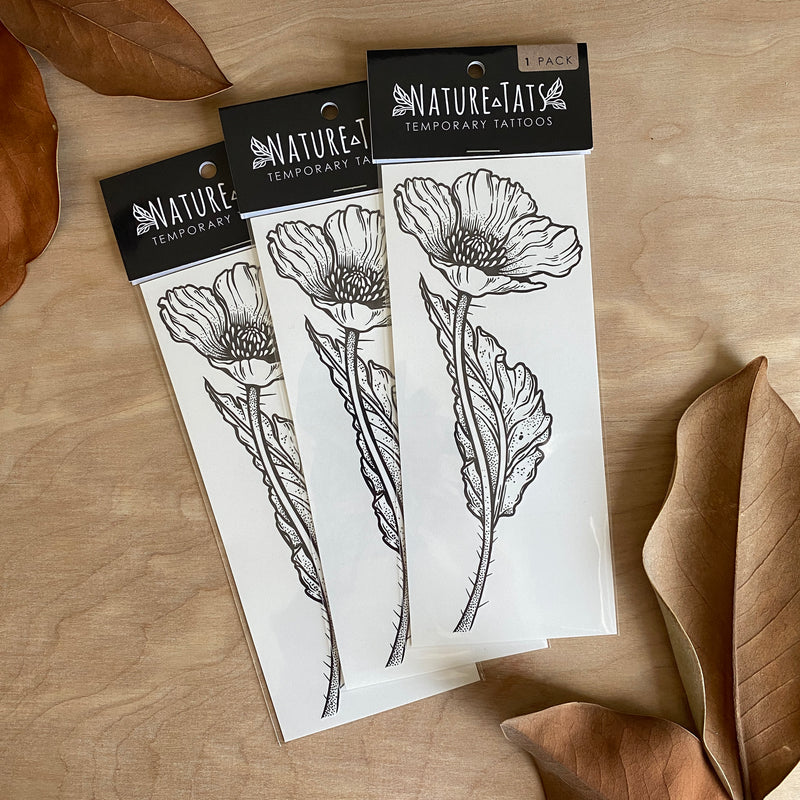 Wild Poppy Flower Temporary Tattoo, Wild Flower Tattoos, Floral Tattoo, Botanical Tattoo, Nature Tattoo, Stocking Stuffer