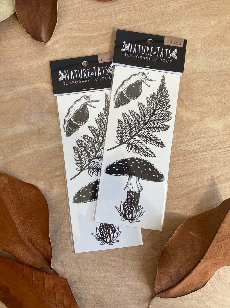 Amanita Mushroom, Fern, Snail Temporary Tattoo, Fungi temporary Tattoos, Botanical temporary Tattoo, Nature temporary Tattoo