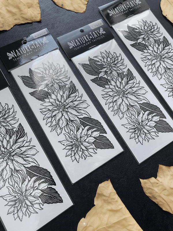 Dahlia Flower Temporary Tattoo, Floral Tattoo, Botanical Tattoo, Nature Tattoo, Spring Tattoo