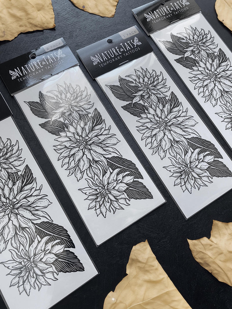 Dahlia Flower Temporary Tattoo, Floral Tattoo, Botanical Tattoo, Nature Tattoo, Spring Tattoo