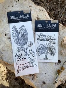 Owl & Rabbit Temporary Tattoo, Nature Tattoo, Bird Tattoo, Wildlife Art, Hand-Drawn Tattoo, Birds of Prey Art, Hare Tattoo