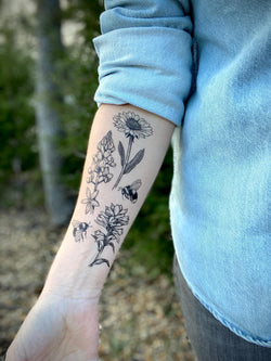 Texas Wildflowers Temporary Tattoo, Bluebonnet, Indian Paintbrush, Fire wheel Flower Tattoo, Nature Tattoo, Spring Tattoo, Stocking Stuffer