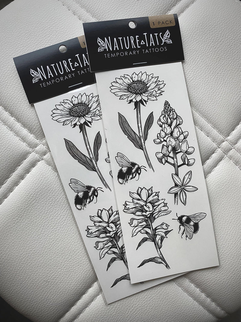 Texas Wildflowers Temporary Tattoo, Bluebonnet, Indian Paintbrush, Fire wheel Flower Tattoo, Nature Tattoo, Spring Tattoo, Stocking Stuffer