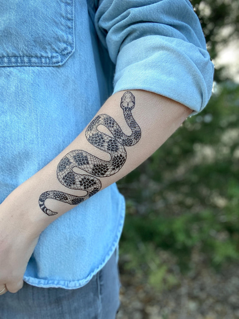 Rattlesnake Temporary Tattoo, Serpent Tattoo, Original Hand-Drawn Designs, Summer Snake Tattoo, Snake Art, Fake Tattoo, Nature Gift