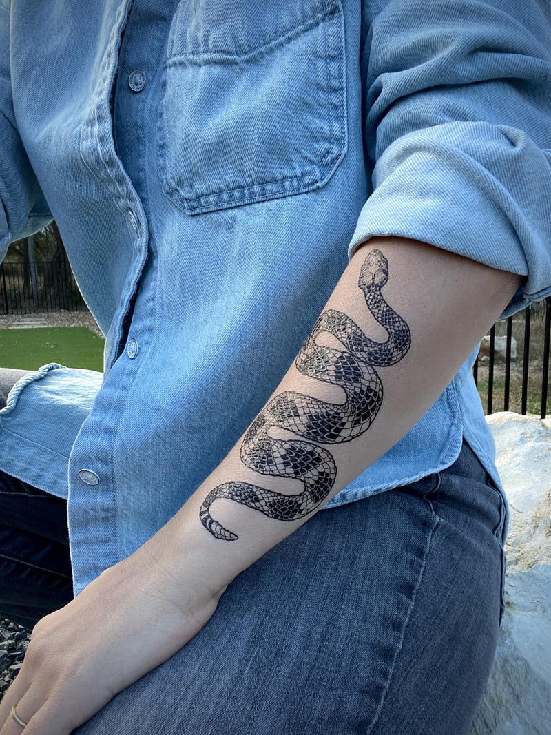 Rattlesnake Temporary Tattoo, Serpent Tattoo, Original Hand-Drawn Designs, Summer Snake Tattoo, Snake Art, Fake Tattoo, Nature Gift