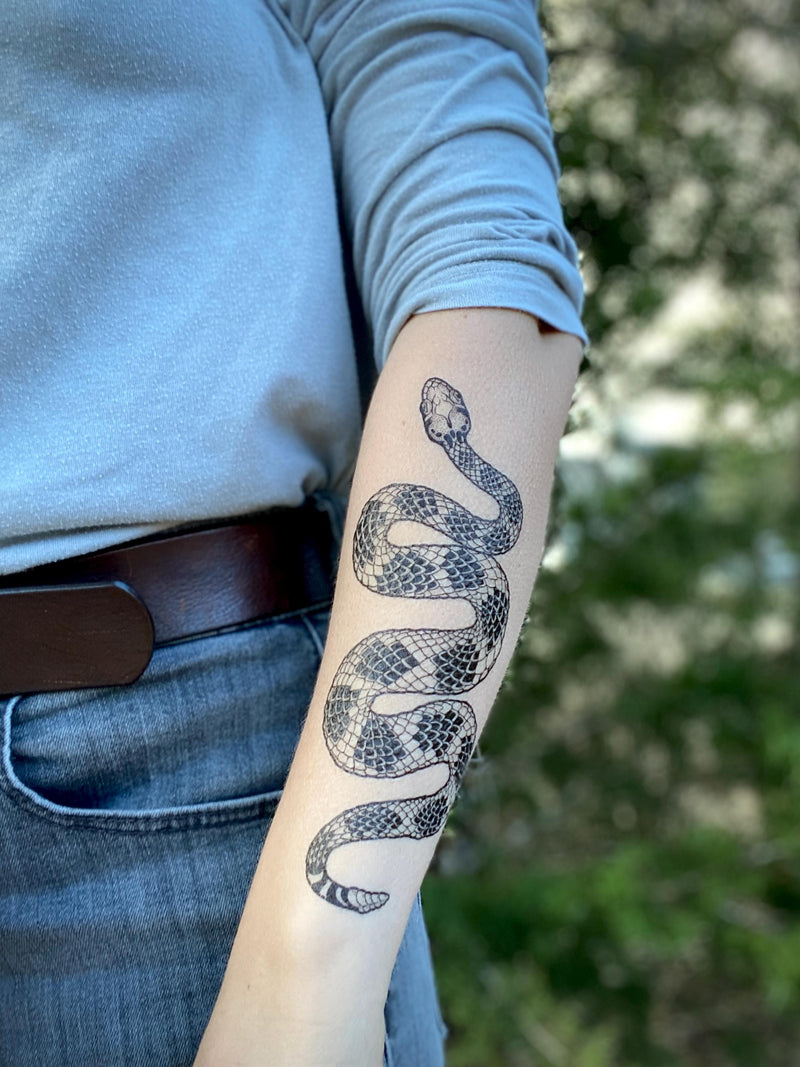 Rattlesnake Temporary Tattoo, Serpent Tattoo, Original Hand-Drawn Designs, Summer Snake Tattoo, Snake Art, Fake Tattoo, Nature Gift