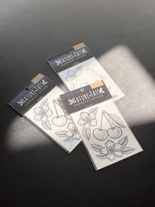Cherry Flower Temporary Tattoo – Hand-Drawn Minimalist Fruit Tattoo with Floral & Leaves