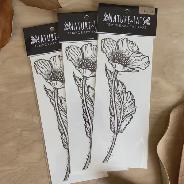 Wild Poppy Flower Temporary Tattoo, Wild Flower Tattoos, Floral Tattoo, Botanical Tattoo, Nature Tattoo, Stocking Stuffer