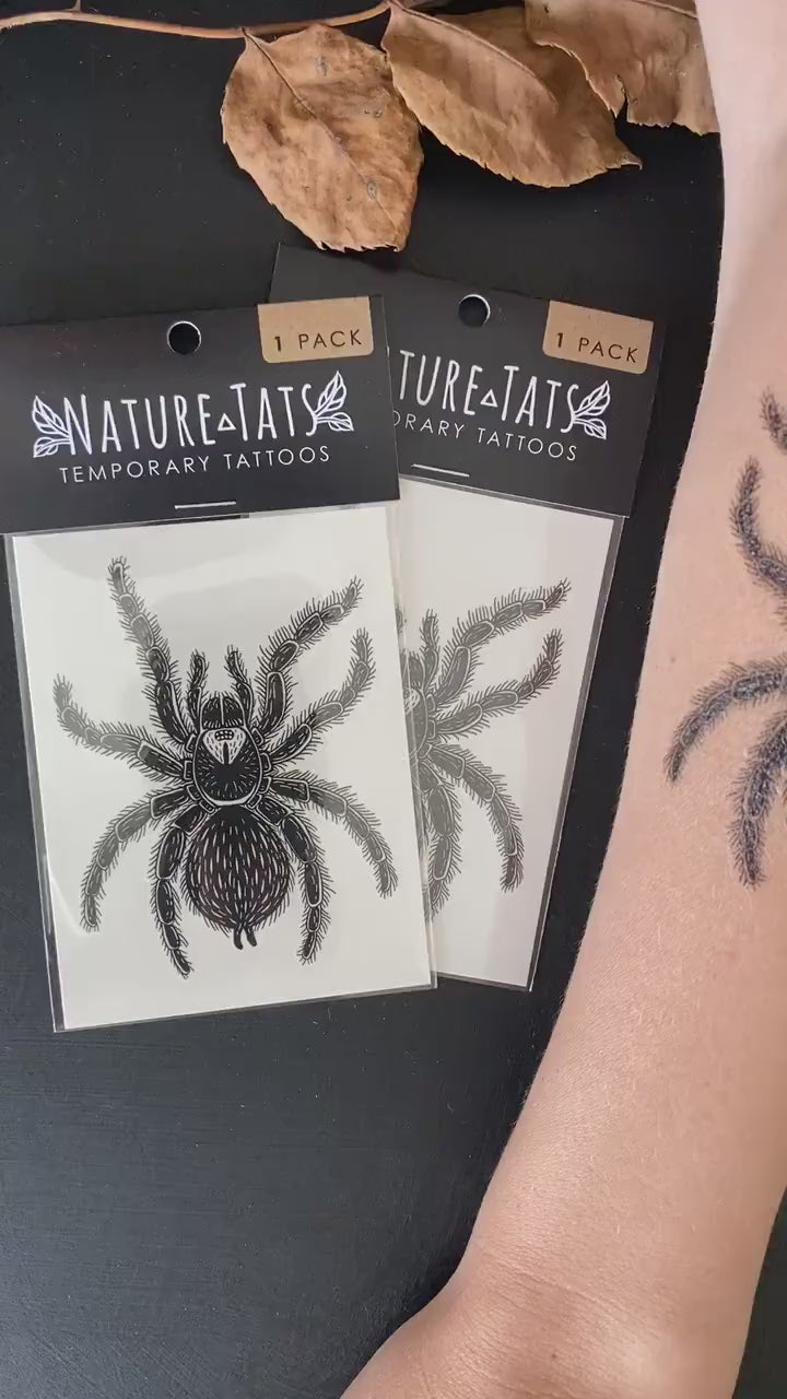 Tarantula Temporary Tattoos, Spider Tattoo, Arachnid Tattoo, Insect, Bug, Black Ink, Nature Tattoo, Spooky Season, Halloween Tattoo