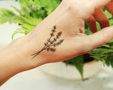 Lavender Twigs Temporary Tattoo, Collection of 2, Black Ink Tattoo Design, Botanical Drawing, Nature Tattoo