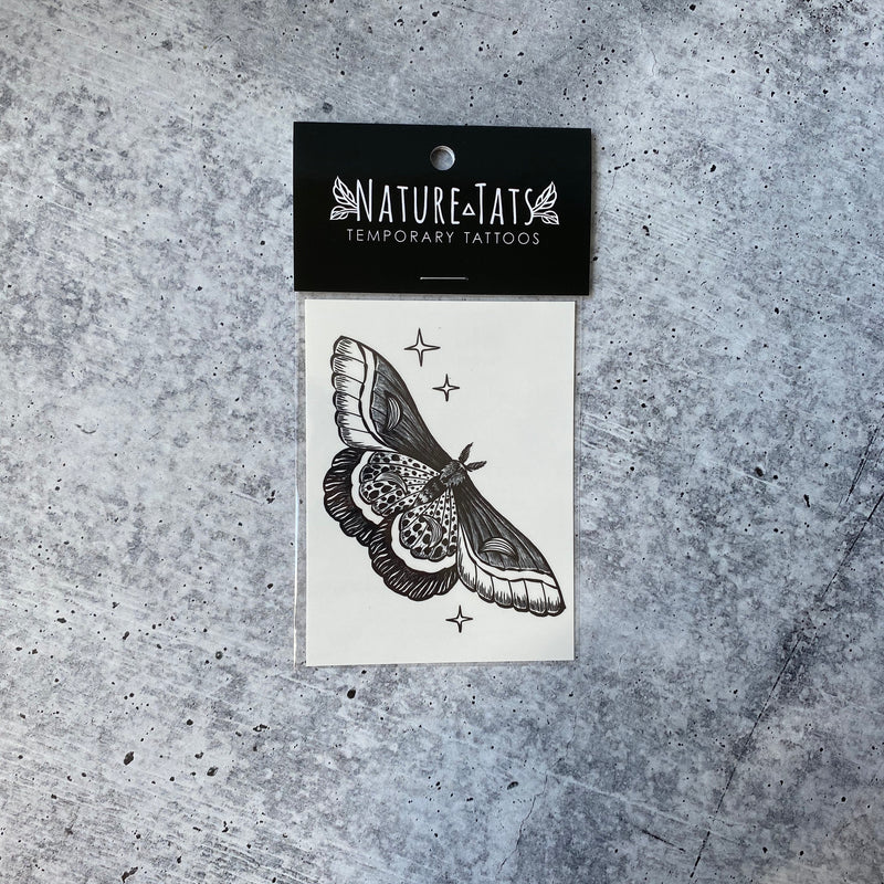 Night Moth Temporary Tattoo, Black Line Tattoo, Winged Insect, Bug Tattoo, Symmetrical Tattoo