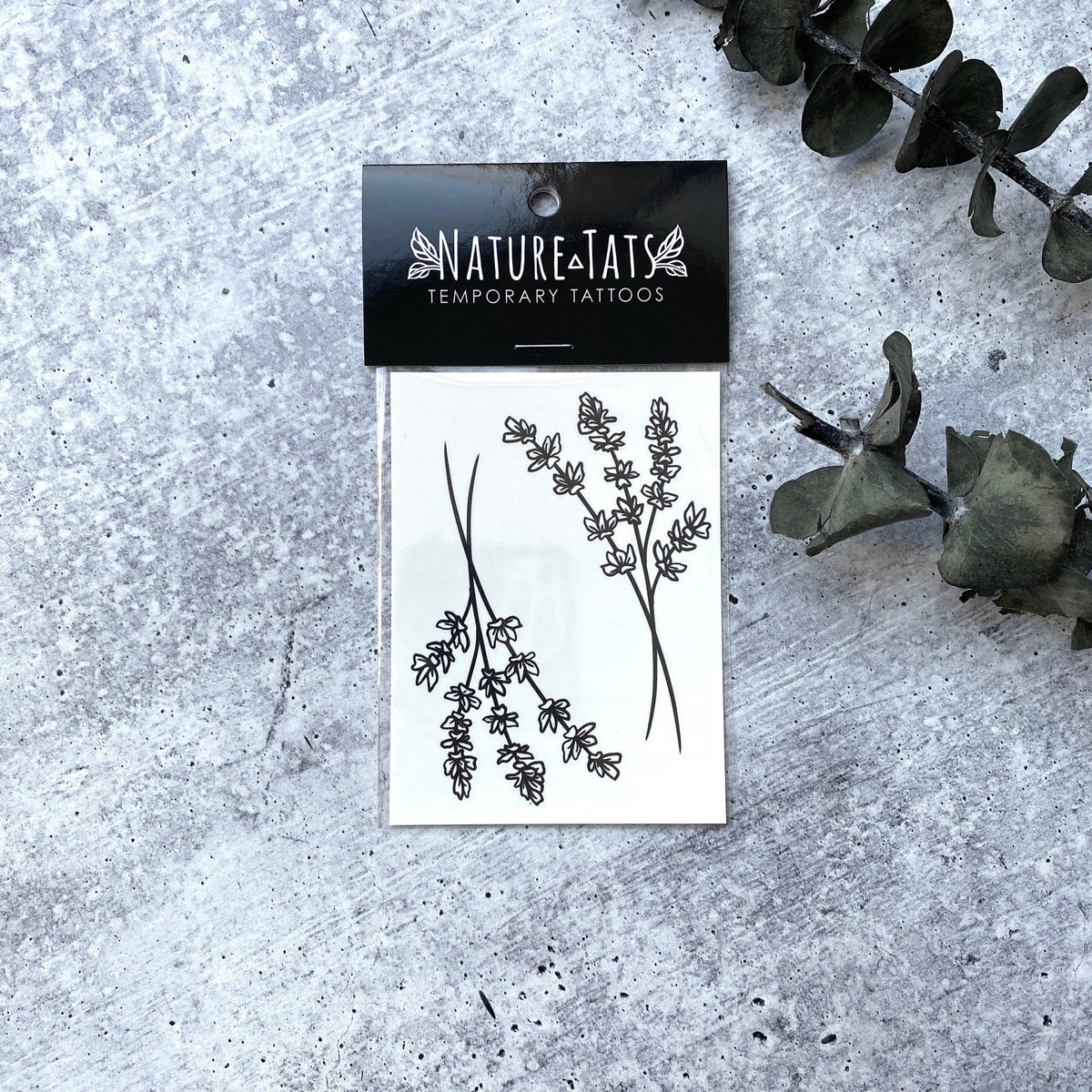 Lavender Twigs Temporary Tattoo, Collection of 2, Black Ink Tattoo Design, Botanical Drawing, Nature Tattoo