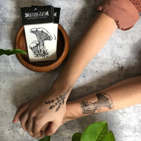 Lavender Twigs Temporary Tattoo, Collection of 2, Black Ink Tattoo Design, Botanical Drawing, Nature Tattoo