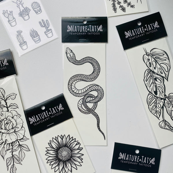 Potted Cactus Temporary Tattoos, Succulent House Plants, Black Line Drawing, Nature Tattoo