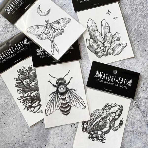 Mystery Temporary Tattoo Grab Bag x10, Nature Inspired Designs, Plants, Floral, Insects, Animals, Landscapes, Stocking Stuffer