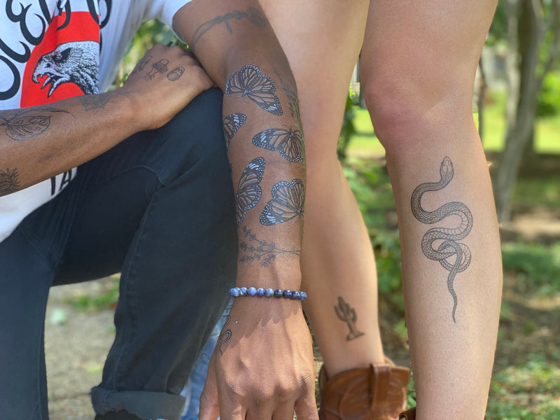 Monarch Butterfly Temporary Tattoo, Black Line Tattoo with Pops of White Ink, Winged Insect, Bug Tattoo, Symmetrical Tattoo