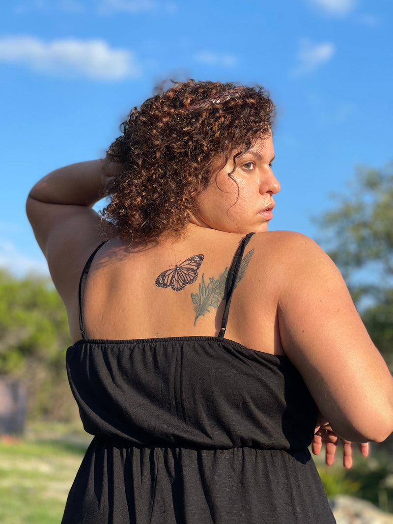 Monarch Butterfly Temporary Tattoo, Black Line Tattoo with Pops of White Ink, Winged Insect, Bug Tattoo, Symmetrical Tattoo