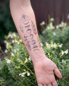 Moon Magic Temporary Tattoo Sheet, Moon Phases Tattoo, Fluffy Moth, Wild Mushrooms, Crystal Stones, Tattoo Collection, Stocking Stuffer