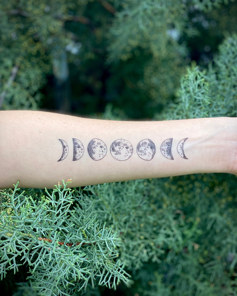 Moon Magic Temporary Tattoo Sheet, Moon Phases Tattoo, Fluffy Moth, Wild Mushrooms, Crystal Stones, Tattoo Collection, Stocking Stuffer