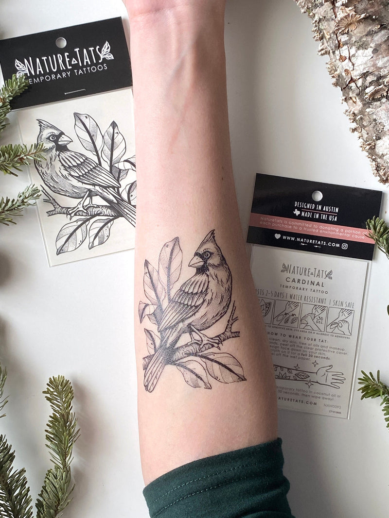 Cardinal Bird Temporary Tattoo, Bird Lover Gift, Stocking Stuffers & Party Favors
