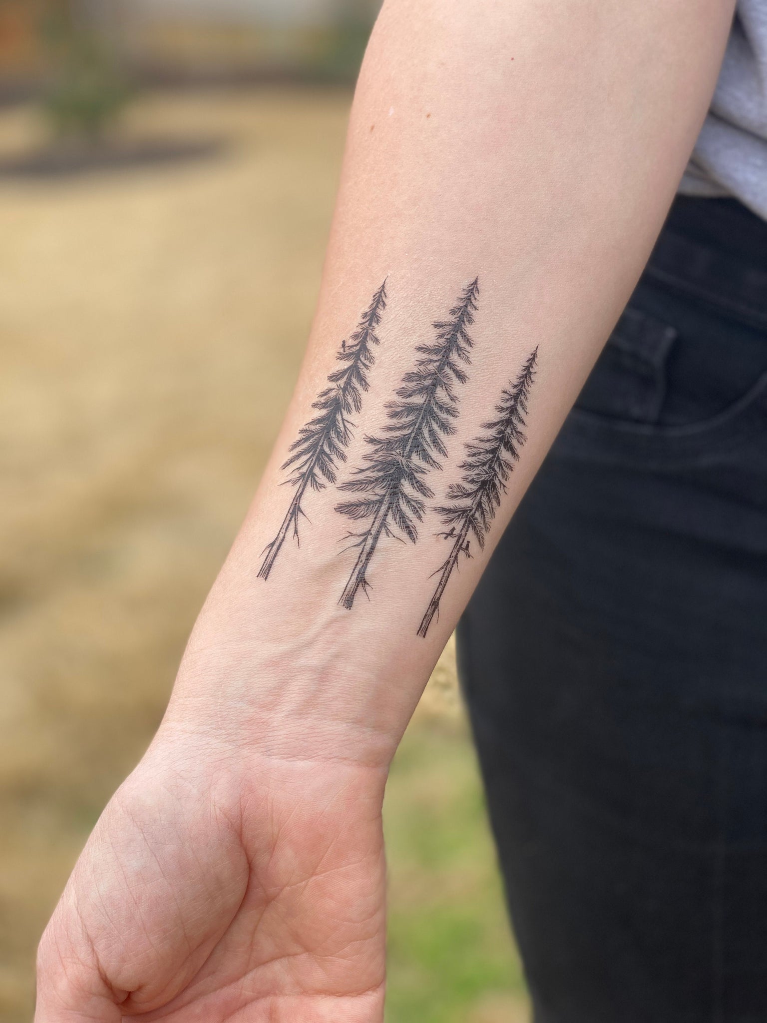 tall pine tree silhouette tattoo