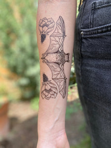 Free-tailed Bat Temporary Tattoo, Texas Wild Cactus Flower Tattoos, Floral Tattoo, Nature Tattoo, Spring Tattoo, Stocking Stuffer, Halloween