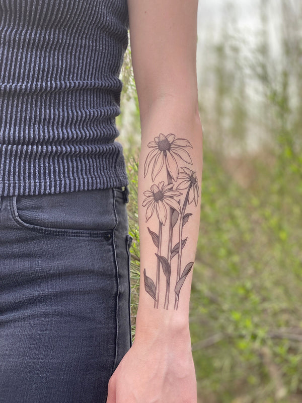 Coneflower Temporary Tattoo, Texas Wild Flower Tattoos, Floral Tattoo, Nature Tattoo, Spring Tattoo, Summer Tattoo