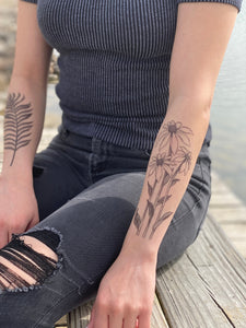 Coneflower Temporary Tattoo, Texas Wild Flower Tattoos, Floral Tattoo, Nature Tattoo, Spring Tattoo, Summer Tattoo