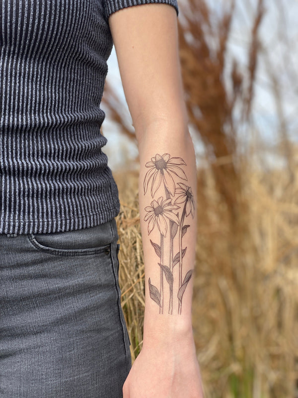 Coneflower Temporary Tattoo, Texas Wild Flower Tattoos, Floral Tattoo, Nature Tattoo, Spring Tattoo, Summer Tattoo