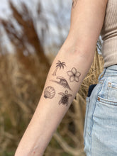 Beach Life Temporary Tattoos, Ocean Wave, Sea Turtle, Plumeria, Palm Tree, Shell, Nature Tattoo Sheet Gift