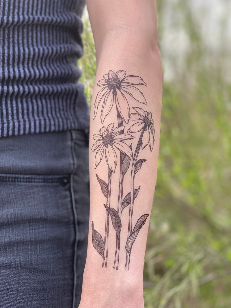 Coneflower Temporary Tattoo, Texas Wild Flower Tattoos, Floral Tattoo, Nature Tattoo, Spring Tattoo, Summer Tattoo