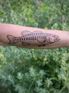 Bass Fish Temporary Tattoo, Texas Wildlife Tattoos, Fishing Tattoo, Guadalupe Bass, Nature Tattoo, Party Favors