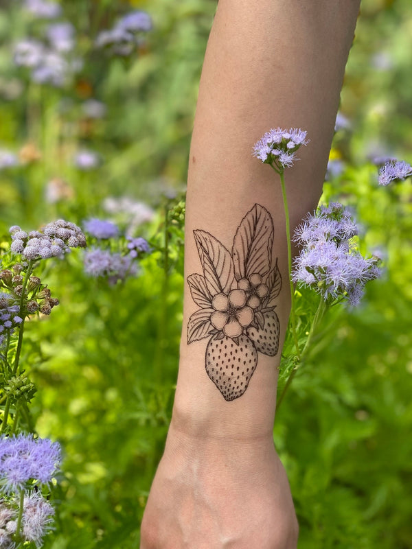 Strawberry Temporary Tattoo, Fruit Tattoo, Stocking Stuffers & Party Favors