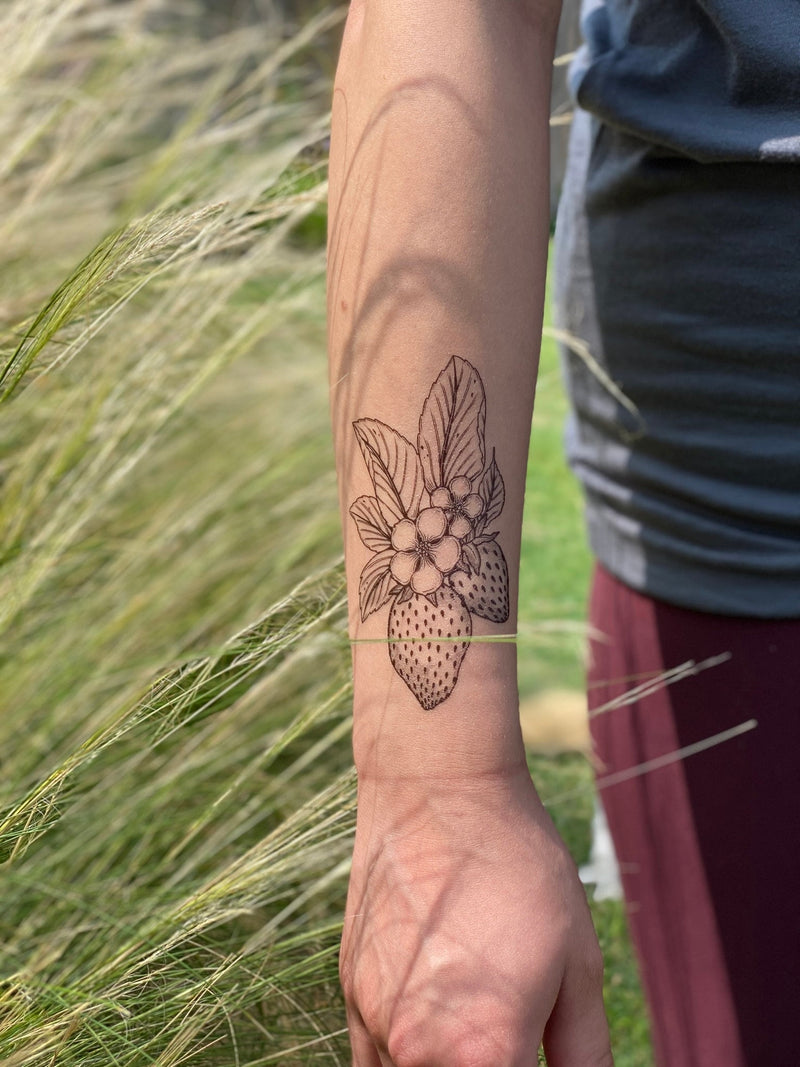 Strawberry Temporary Tattoo, Fruit Tattoo, Stocking Stuffers & Party Favors