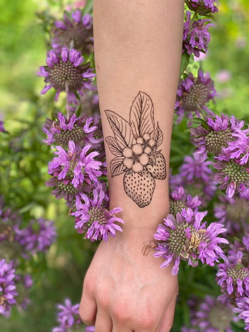 Strawberry Temporary Tattoo, Fruit Tattoo, Stocking Stuffers & Party Favors