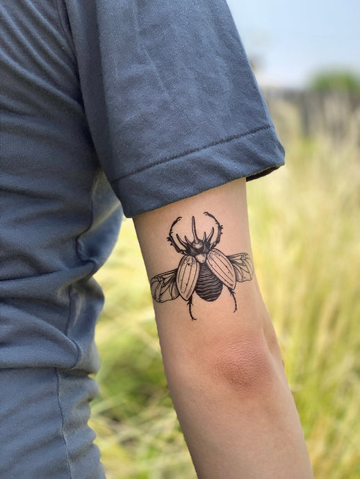 Rhinoceros Beetle Temporary Tattoo, Winged Beetle Tattoo, Insect, Bug, Nature Tattoo, Stocking Stuffer