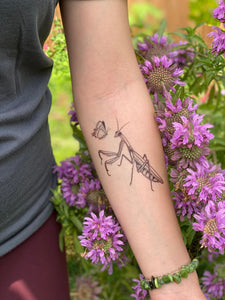 Praying Mantis Temporary Tattoo, Black Line Tattoo, Winged Insect Tattoo, Bug Tattoo, Party Favors