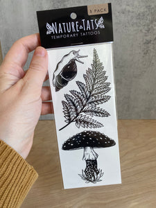 Amanita Mushroom, Fern, Snail Temporary Tattoo, Fungi Tattoos, Botanical Tattoo, Nature Tattoo