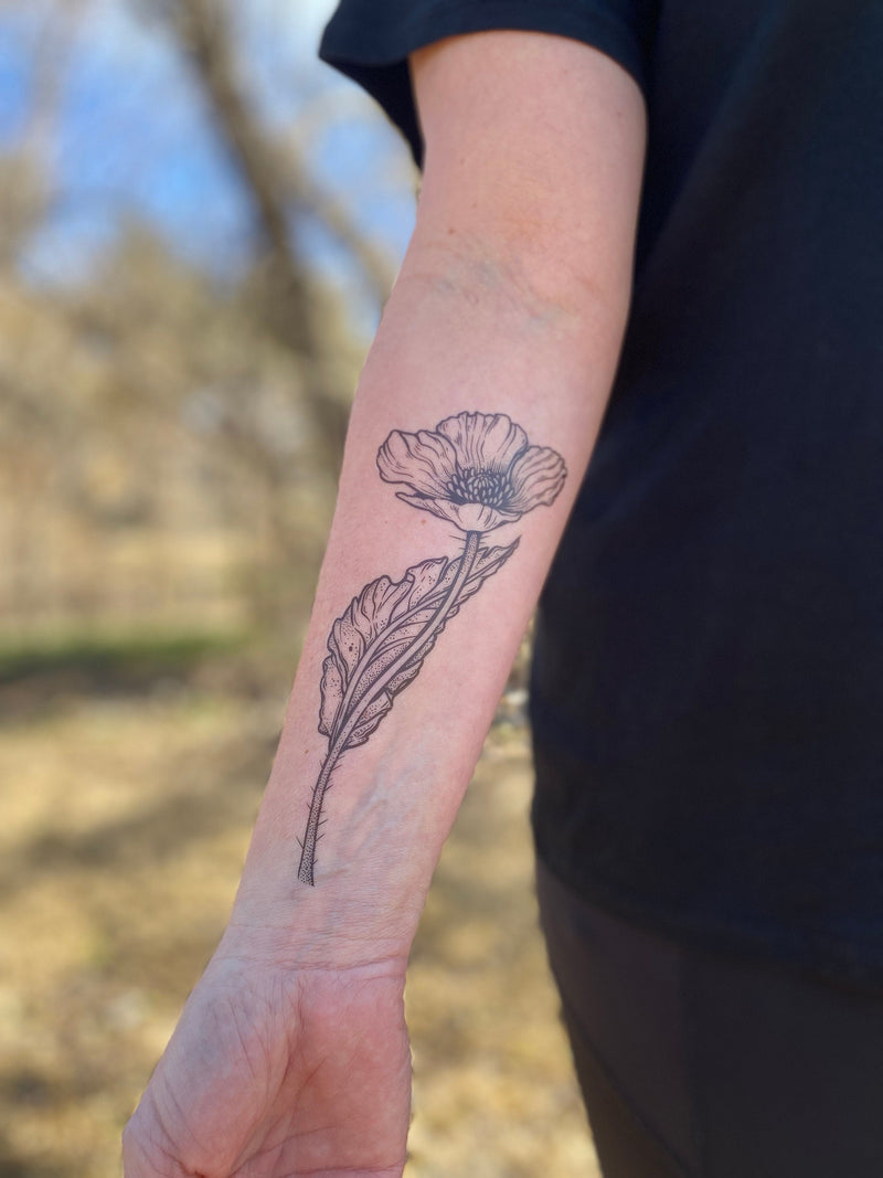 Wild Poppy Flower Temporary Tattoo, Wild Flower Tattoos, Floral Tattoo, Botanical Tattoo, Nature Tattoo, Stocking Stuffer