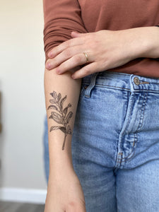 Sage Sprig Temporary Tattoo, Black Line Tattoo, Herbal, Botanical, Nature, Herb Lover Gift