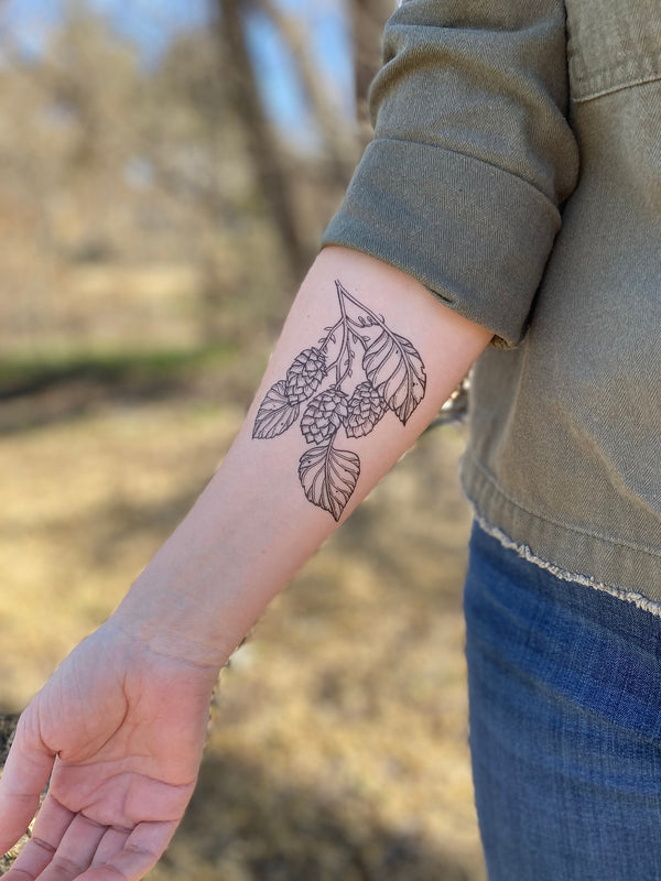 Hops Vine Temporary Tattoo, Black Line Tattoo, Botanical, Nature, Beer Lover Gift, Brewery Gift